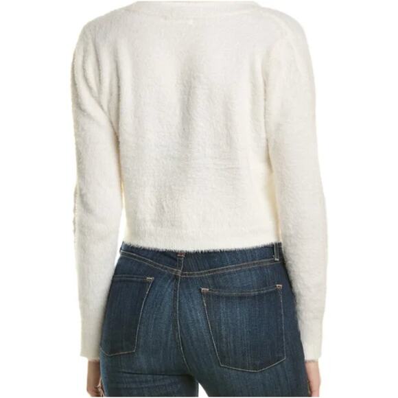 525 Eyelash Soft White Fuzzy Cropped Sweater Holiday Winter Knit Designer - Picture 4 of 16